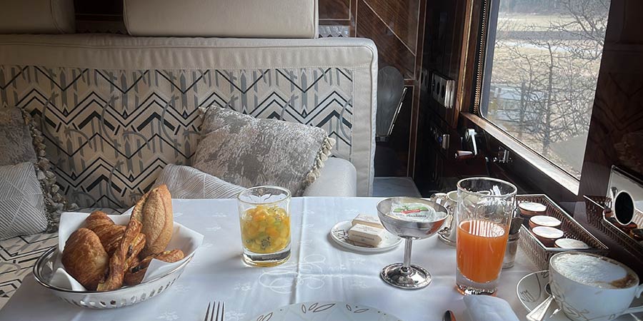 James’ breakfast, served in his suite aboard the Venice Simplon-Orient-Express. 